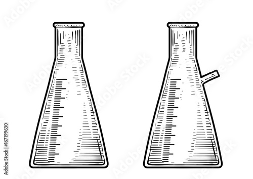 Laboratory glass illustration, drawing, engraving, ink, line art, vector