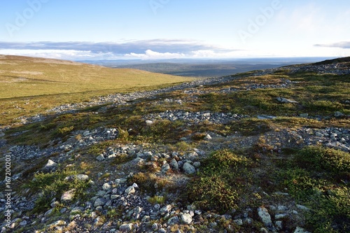 Rocky landscape with mountains in Lapland, Pallastunturi, Palkaskero