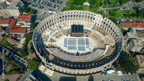 Aerial view of the famous ancient Roman amphitheatre in Pula, Croatia
