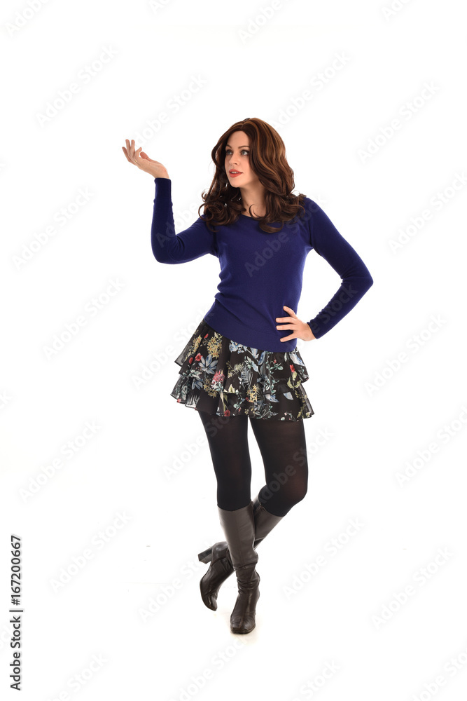 Full length portrait of a brunette girl wearing casual modern clothes. standing pose, isolated against white background Full length portrait of a brunette girl wearing casual modern clothes. standing pose, isolated against white background
