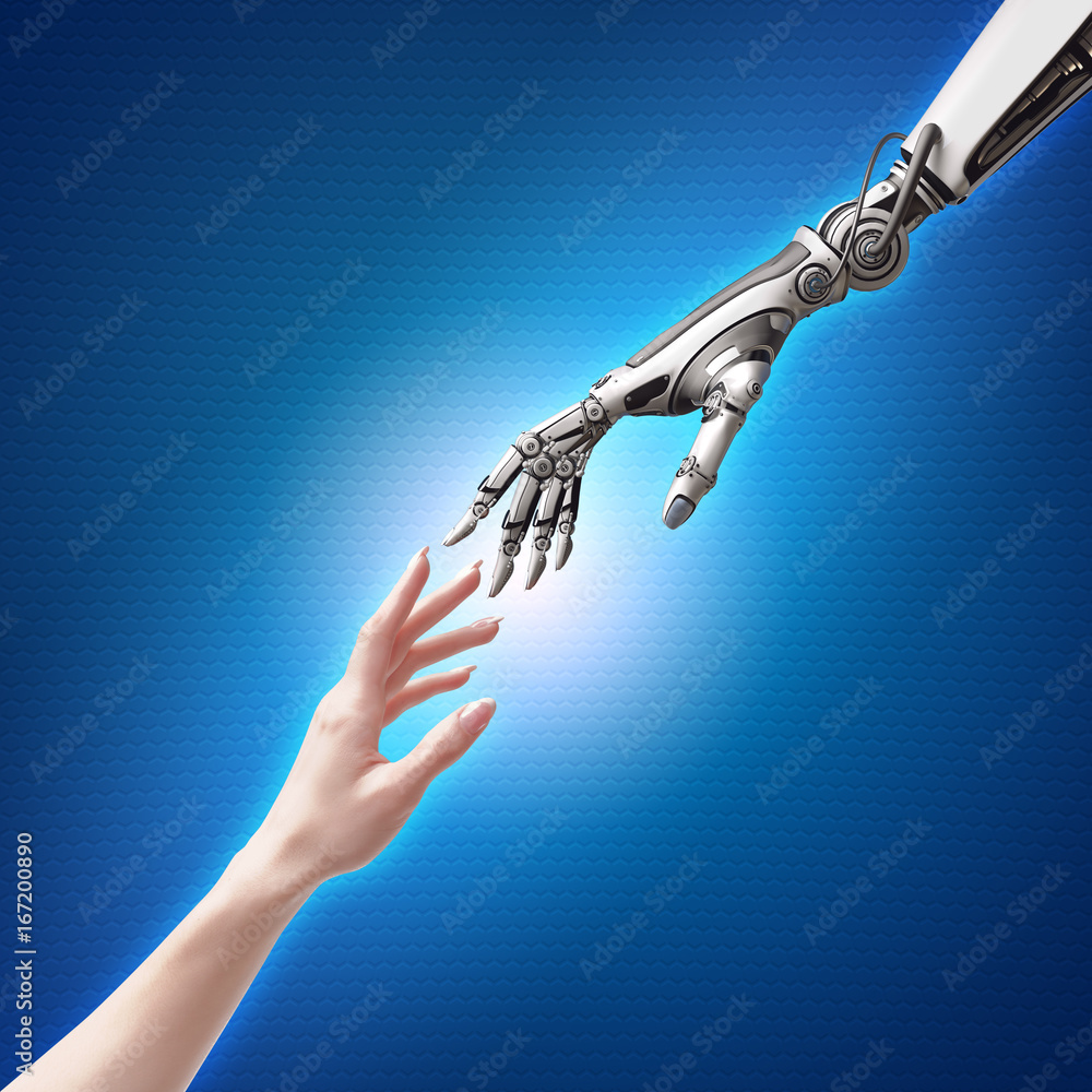 Female Human And Robot's Hands As A Symbol Of Connection Between People ...