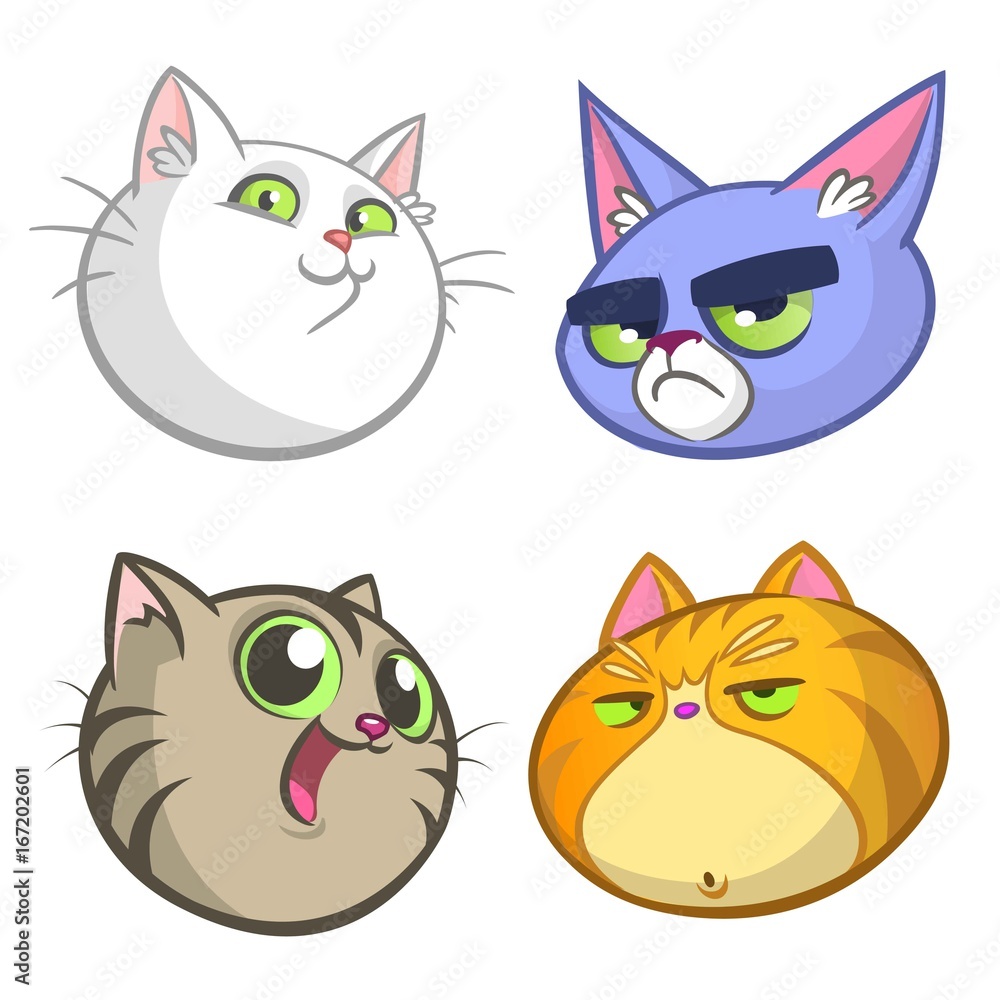 Cartoon Illustration of funny Cats ot Kittens Heads Collection Set