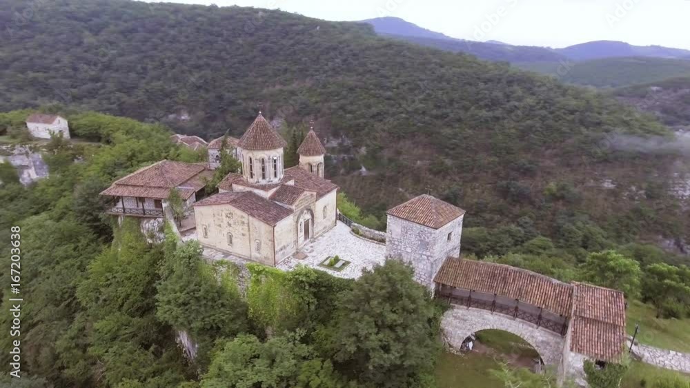 AERIAL. Old monastery hiding in the forests, also known as Motsameta, Georgia AERIAL. Old monastery hiding in the forests, also known as Motsameta, Georgia