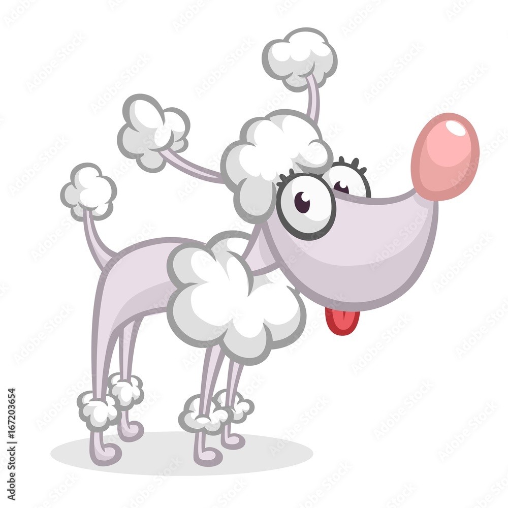 Gray cartoon poodle isolated on a white background. Vector character. All parts separated, great for animation Gray cartoon poodle isolated on a white background. Vector character. All parts separated, great for animation