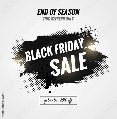 Black friday sale dynamic banner.Sale poster with brush strokes.    Vector illustration.
