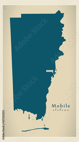Modern Map - Mobile Alabama county USA illustration