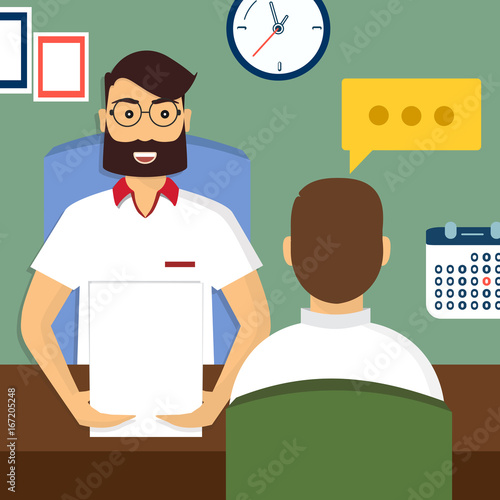 HR recruitment. Interview with the candidate positions. Job interview concept. Vector illustration, flat cartoon style. Business human resources