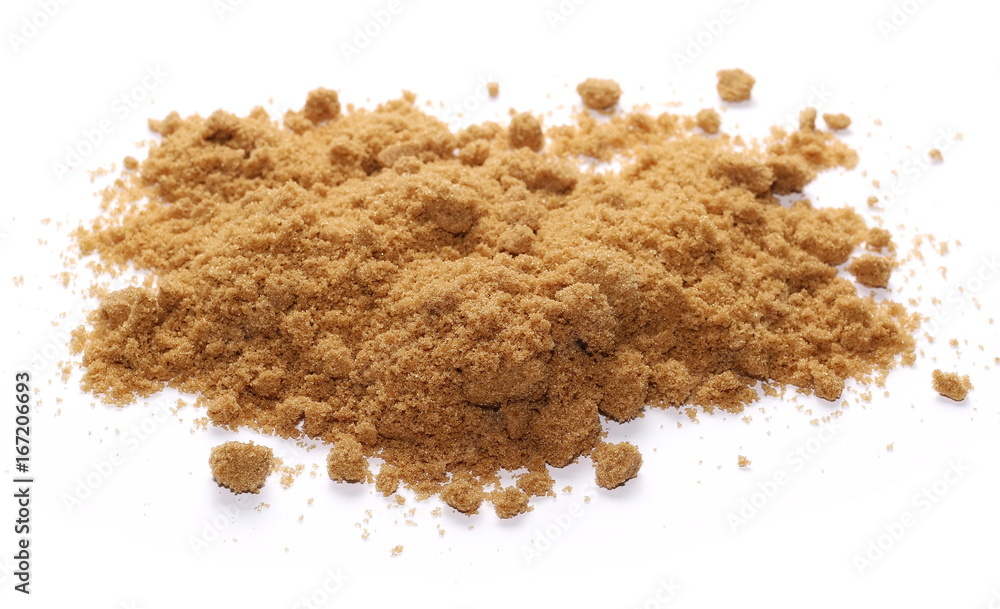 Unrefined light brown cane sugar isolated on white background