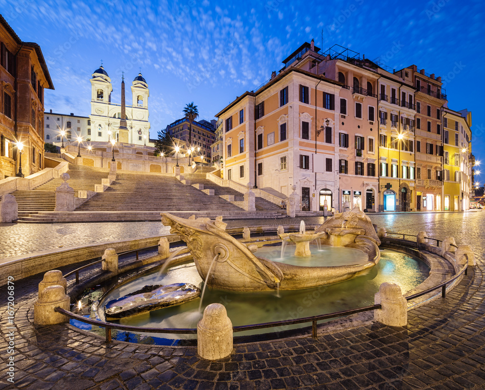 Night view of Spanish Steps in Rome, Italy.