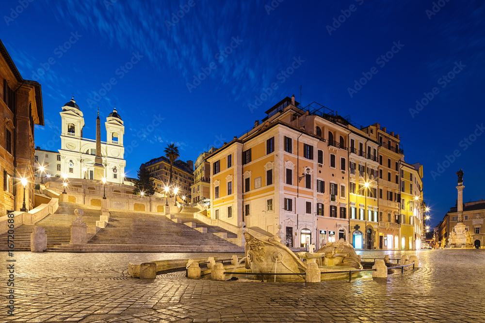 Night view of Spanish Steps in Rome, Italy.