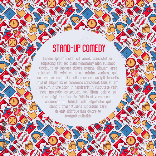 Stand up comedy show concept with thin line icons. Vector illustration for banner, web page, print media.