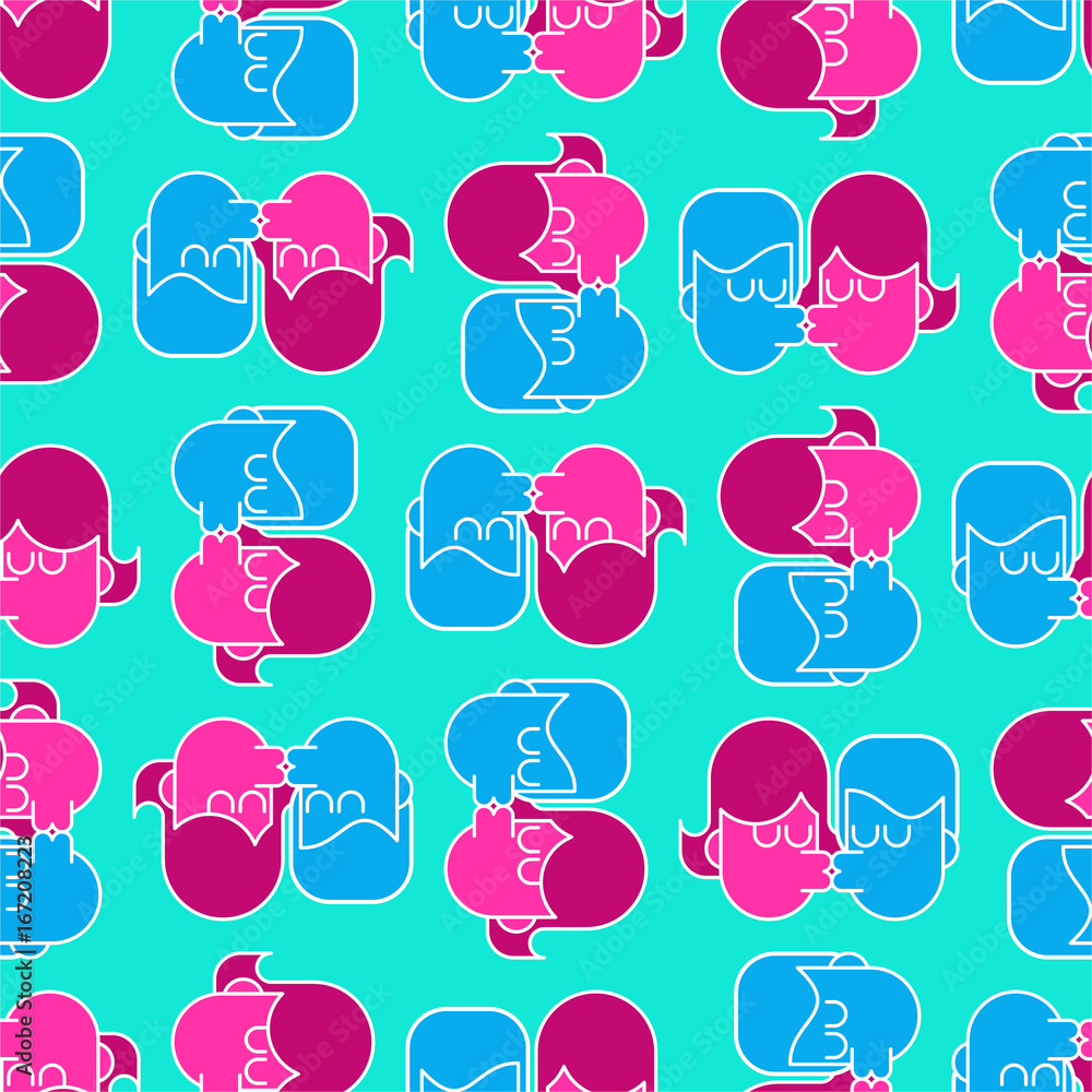 Swinger party seamless pattern. guy and girl sex ornament. Lovers kiss and picture