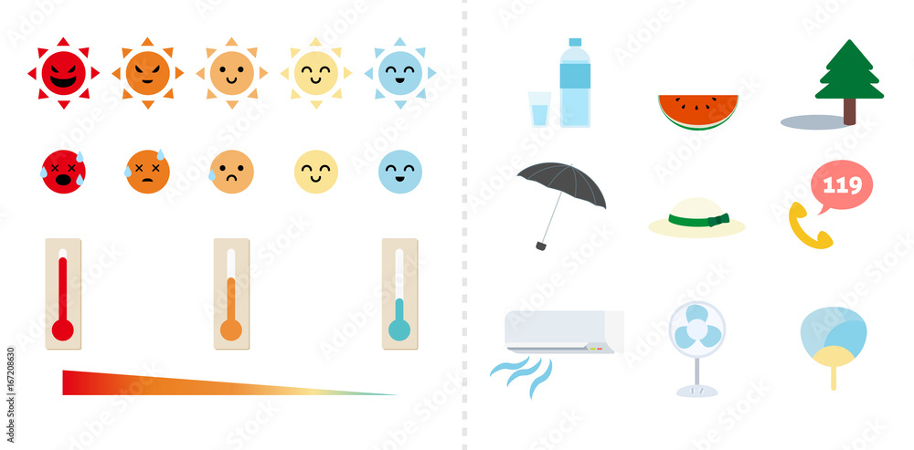 温度表示 熱中症対策グッズのベクターイラスト集 Stock Vector Adobe Stock 温度表示 熱中症対策グッズのベクターイラスト集 Stock Vector Adobe Stock