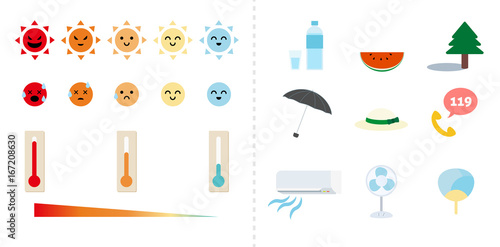 温度表示・熱中症対策グッズのベクターイラスト集