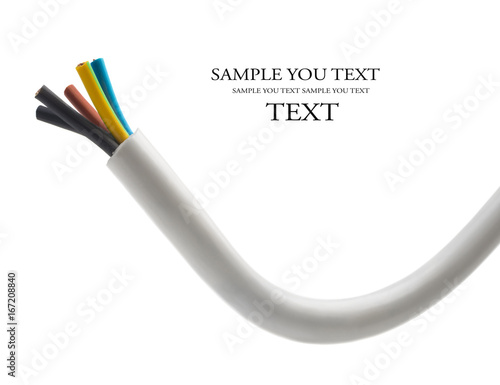 closeup of a electric cable on a white background. (selective focus)