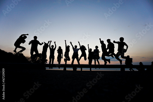 Group team jump,silhouette picture