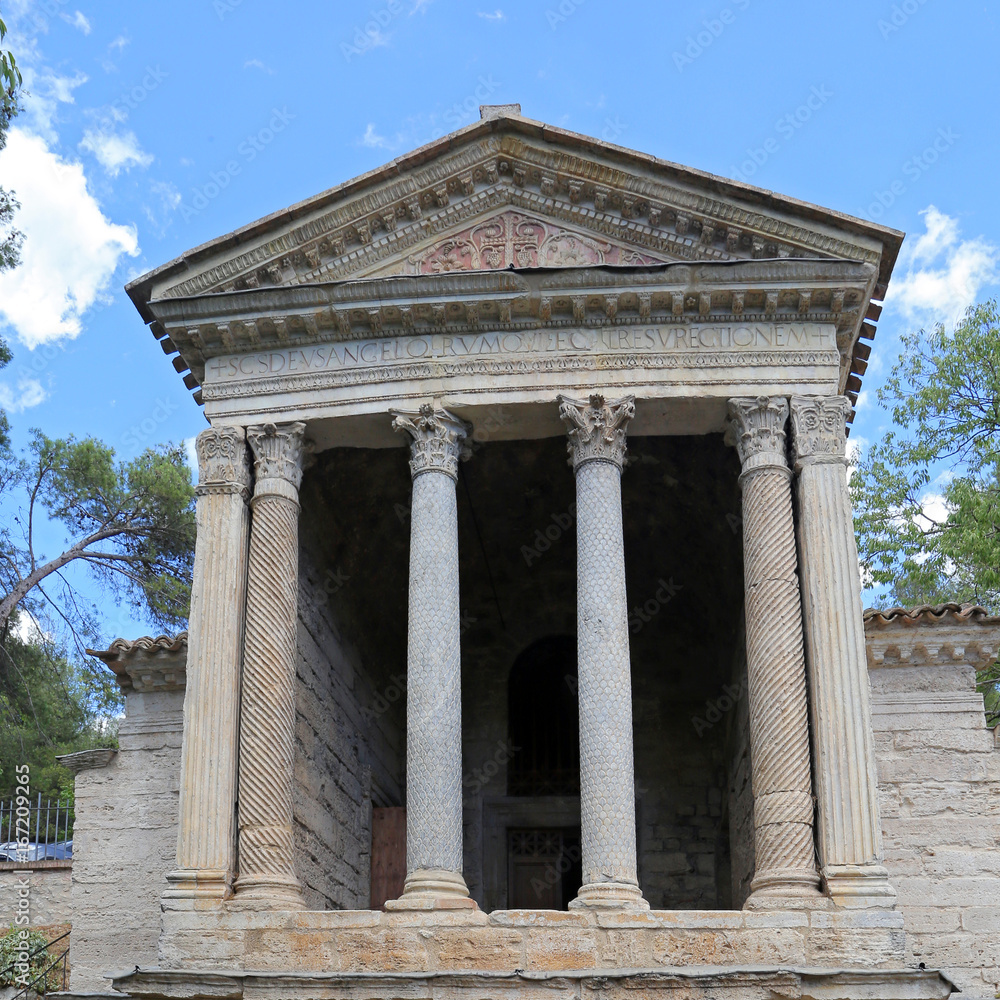 Naklejka premium CAMPELLO SUL CLITUNNO (UMBRIA), ITALY - 29 JUNE 2017 - A town between Spoleto and Trevi in Umbria region, with the historical 