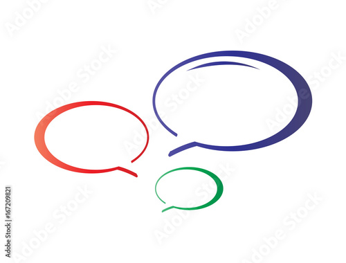 three talk bubbles illustration, icon design, isolated on white background. 