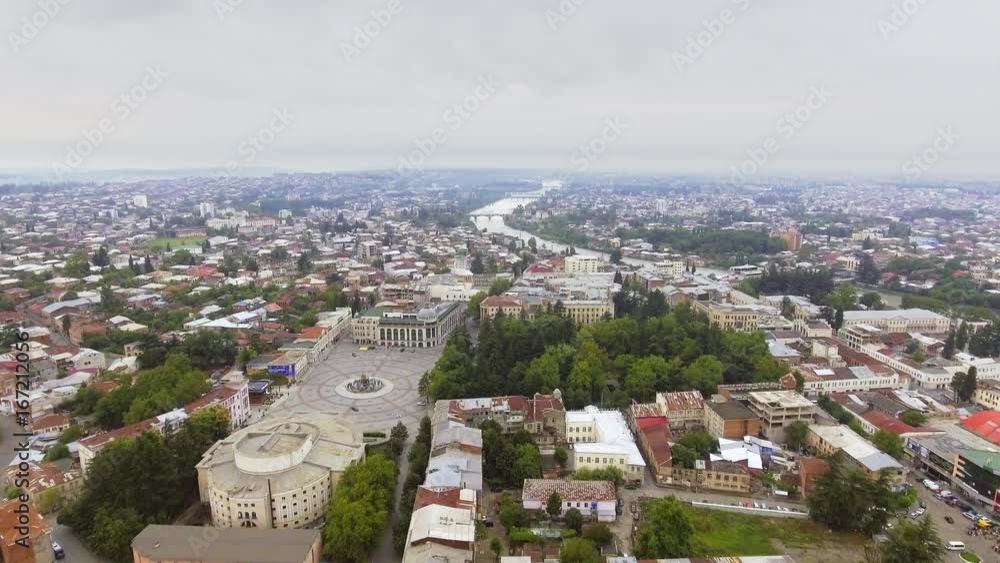 aerial view of the central part of Kutaisi with Rioni river, Georgia