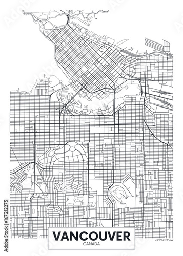 Photo Detailed vector poster city map Vancouver