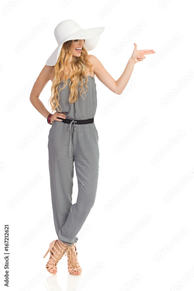 Laughing Woman Is Pointing With Two Fingers