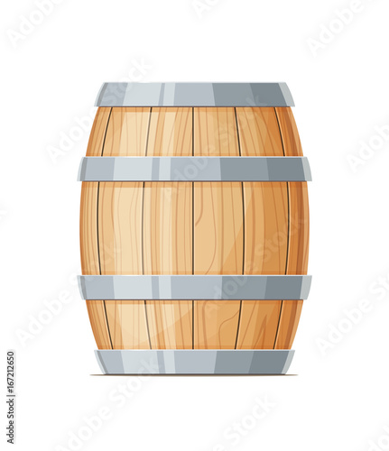 Vertical Wooden barrel for wine or beer. Container beverage.