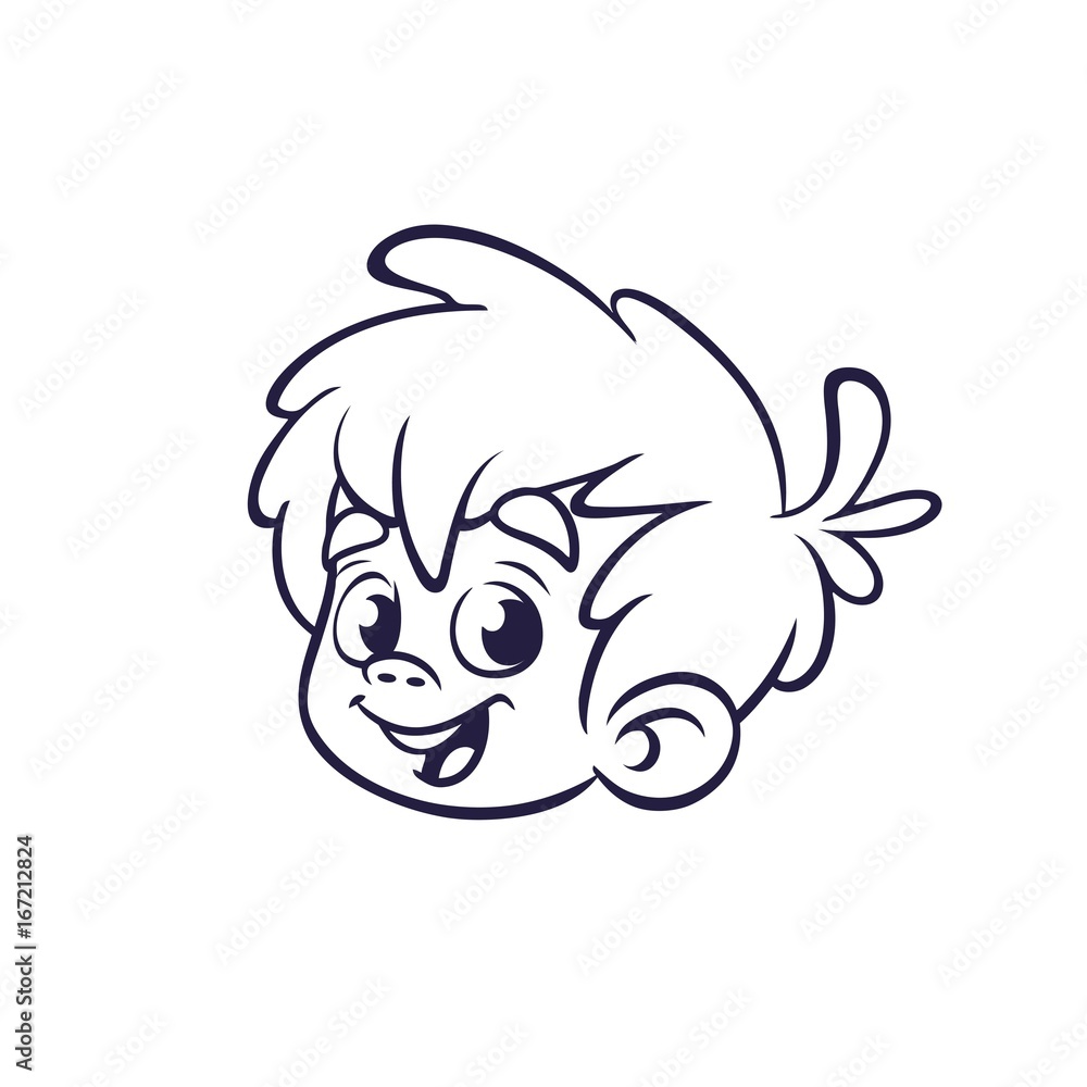 Cartoon Boy Face icon outlined. Vector illustration of a small boy emblem