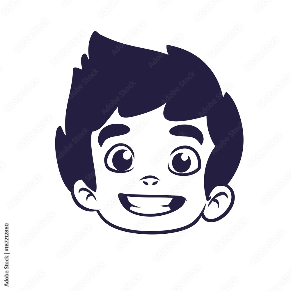 Happy cartoon boy head outline. Vector illustration for coloring book of a  small boy emblem Stock Vector | Adobe Stock