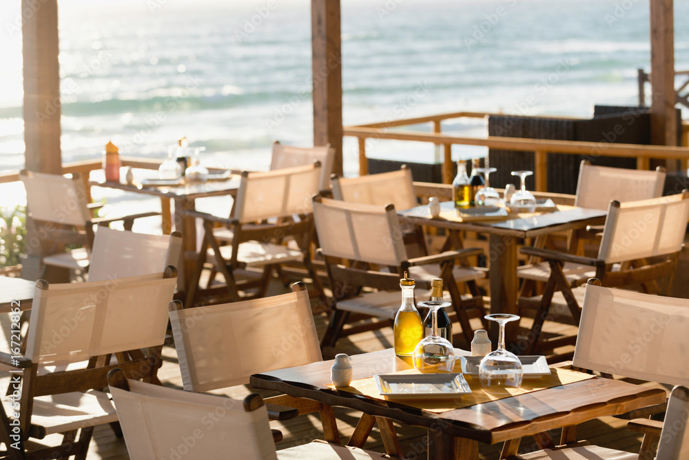 Tables in a beach restaurant
