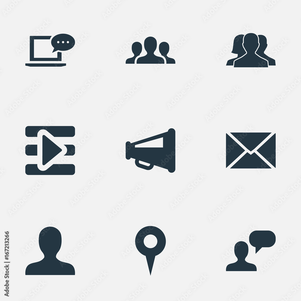 Vector Illustration Set Of Simple Media Icons. Elements New Mail, Point