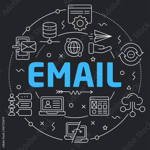 Black Line Flat Circle illustration mail