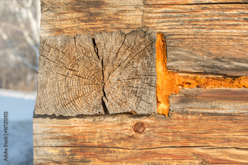Polyurethane foam insulation in a wooden wall