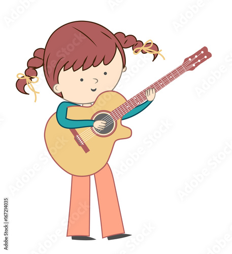 Girl playing guitar isolated on white background - Vector illustration
