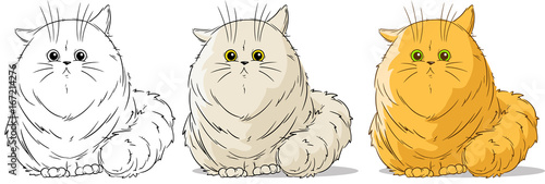 Cartoon cute sitting big cat vector set