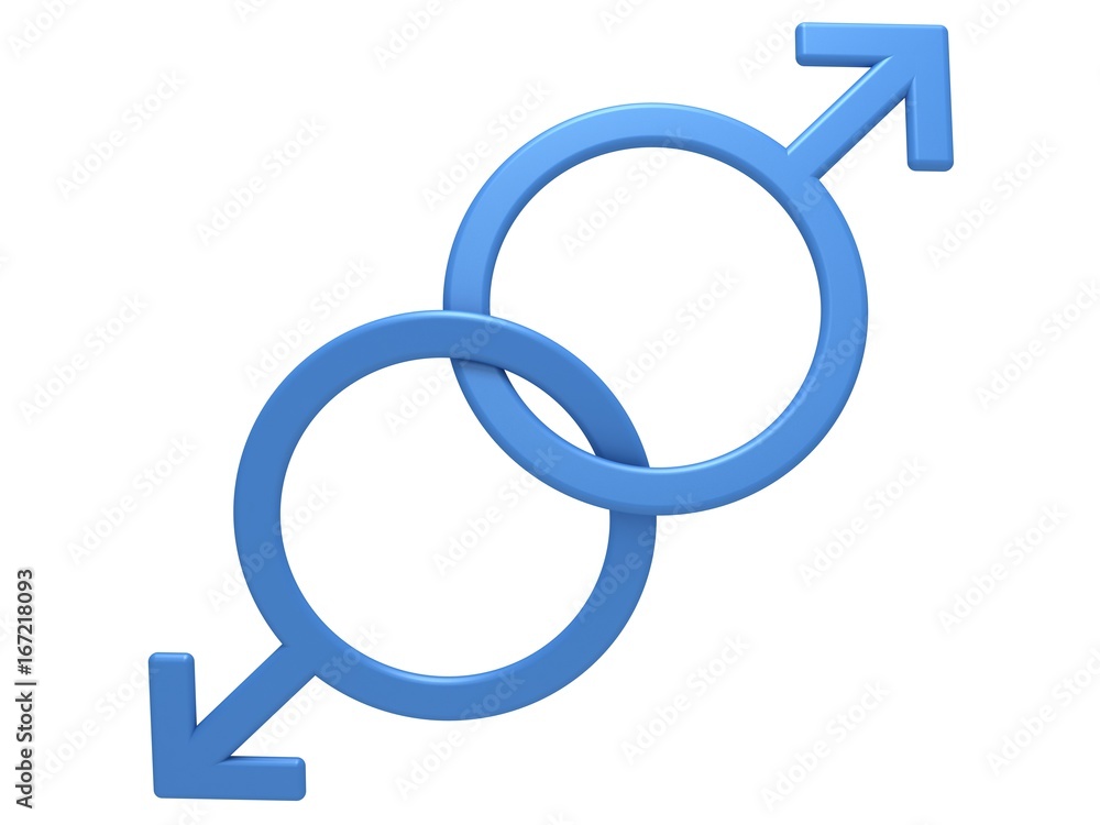 Gay symbol. Two male gender symbols, close-up on a white background, 3D illustration. Gay symbol. Two male gender symbols, close-up on a white background, 3D illustration.
