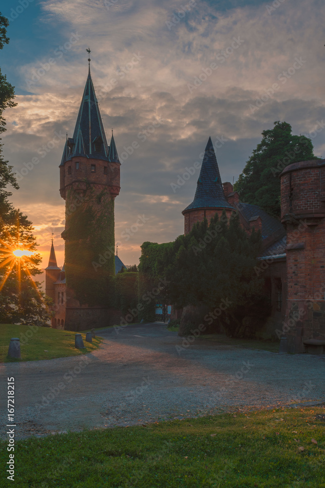 Hradec nad Moravici castle in the sunsen