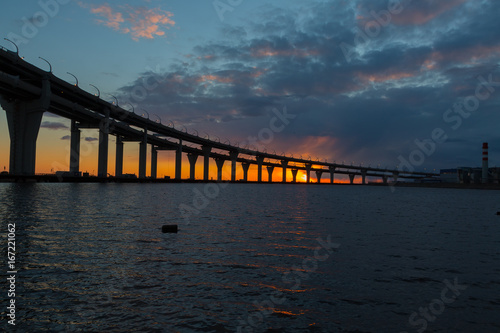 Western High-Speed Diameter on the background of beautiful sky at sunset, Petersburg