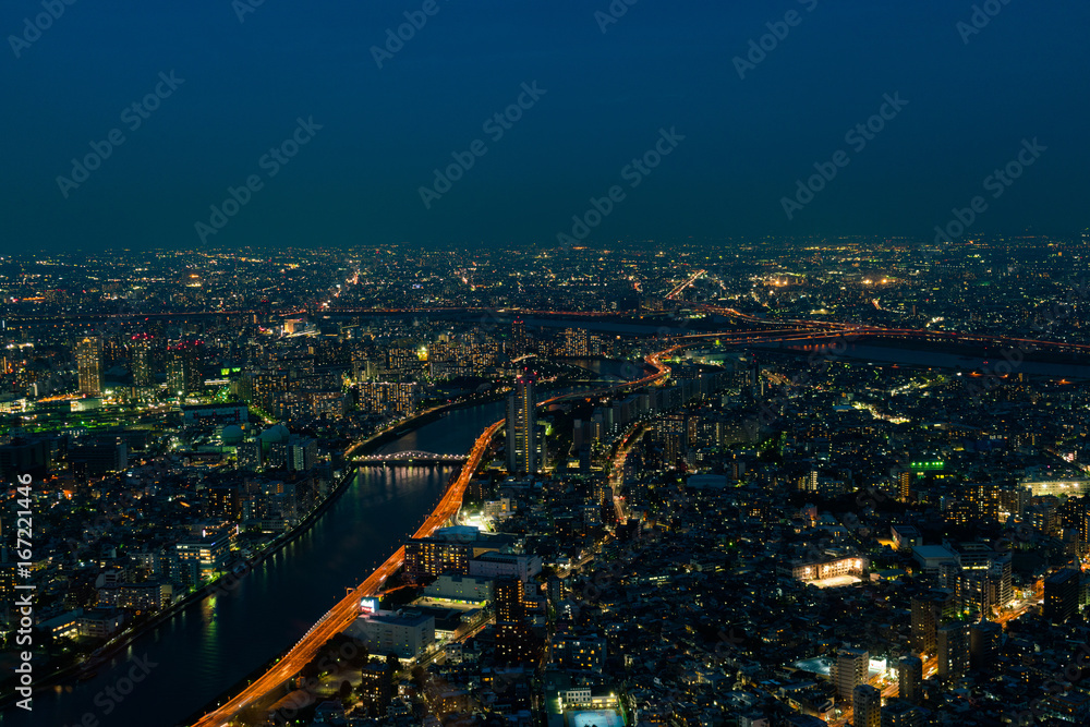 Fototapeta premium The view of city night from the top level.