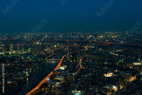 The view of city night from the top level.