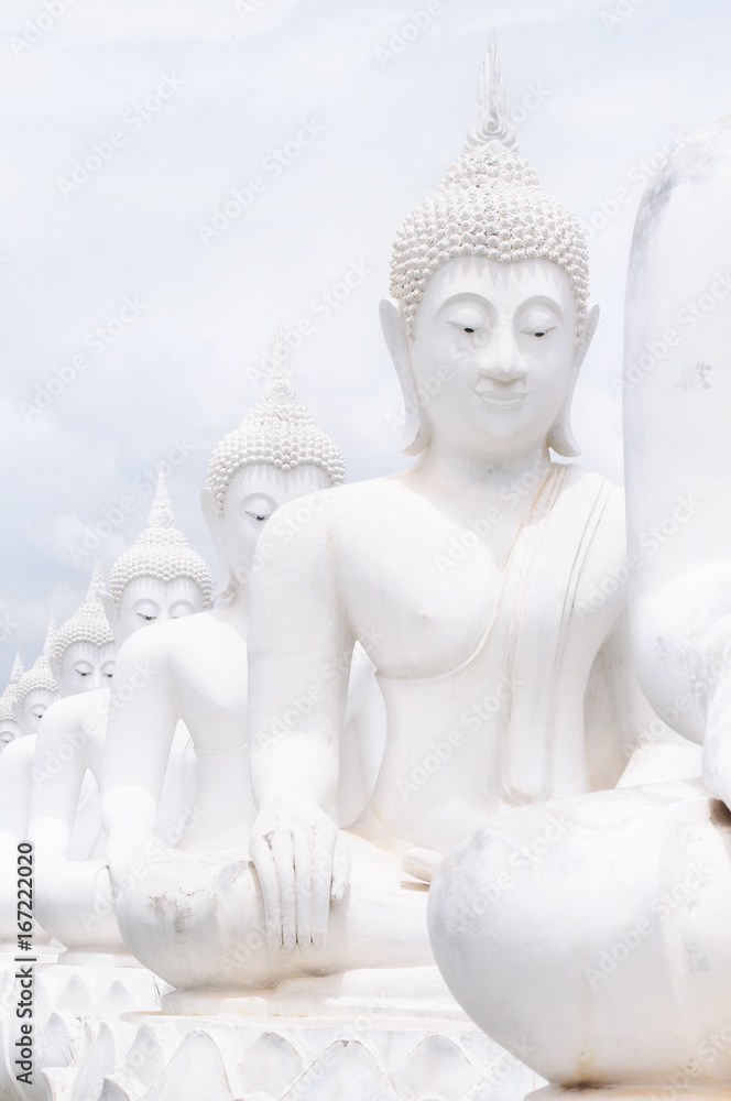 Pattern of white Buddha statues Pattern of white Buddha statues
