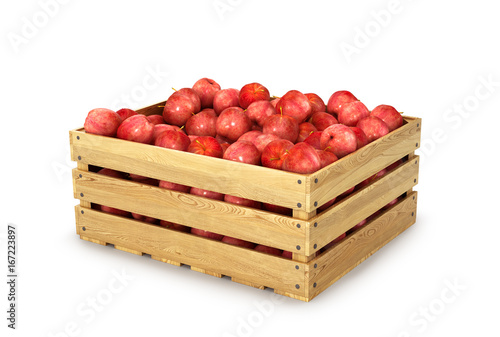 сочные яблоки в деревянном ящике. 3D иллюстрация photo