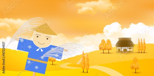 秋　田舎　風景　背景