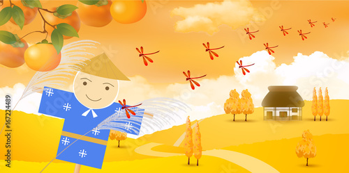 秋　田舎　風景　背景