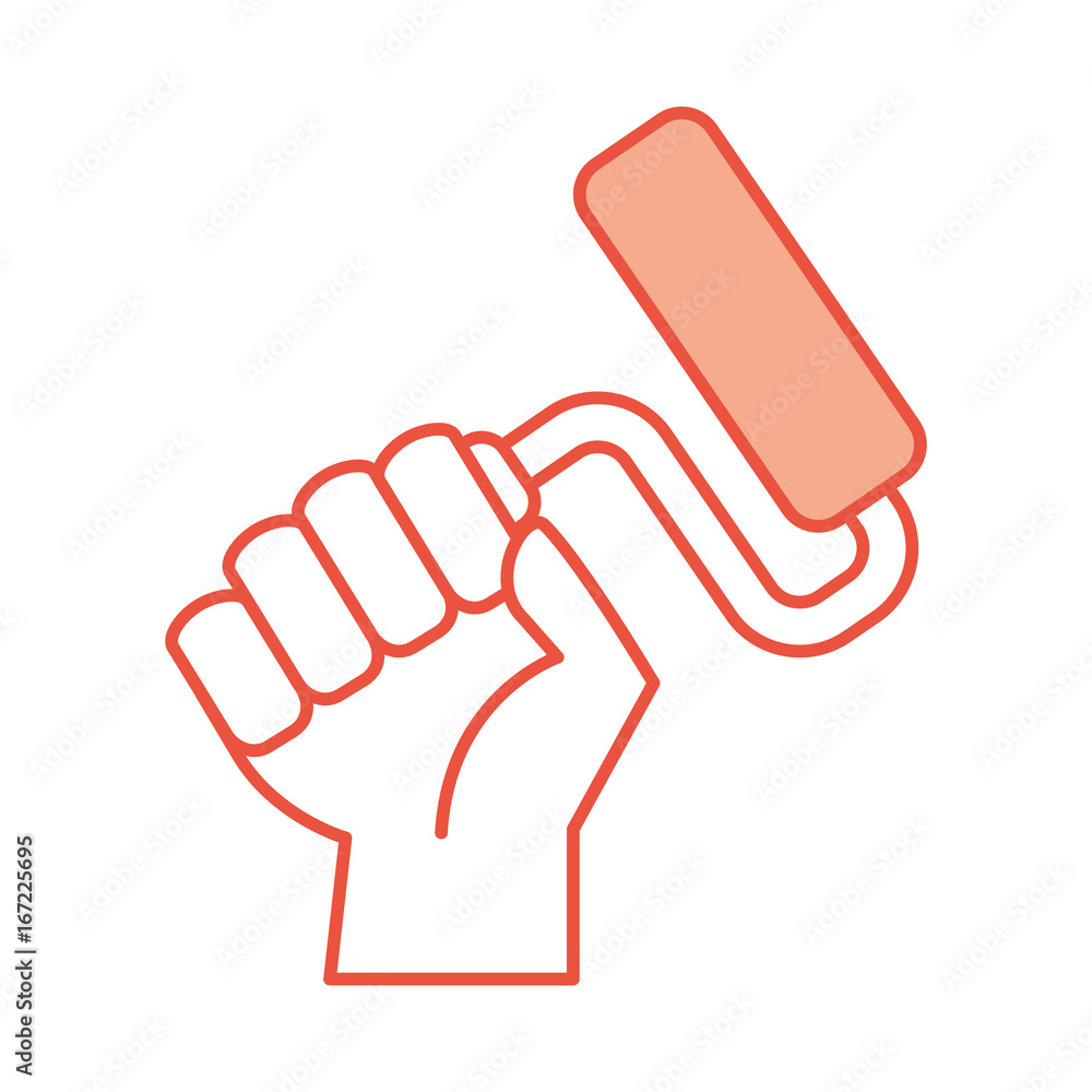 hand human with paint roller isolated icon vector illustration design hand human with paint roller isolated icon vector illustration design