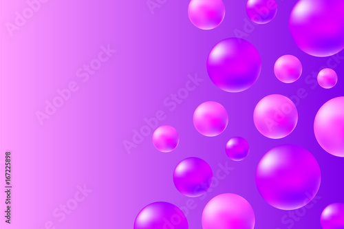 Abstract pink and violet background with realistic spheres. Trendy pink abstract vector illustration.