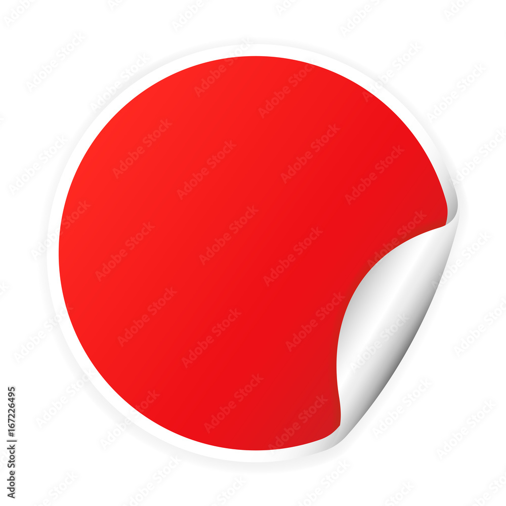Red round sticker label with white corner Red round sticker label with white corner
