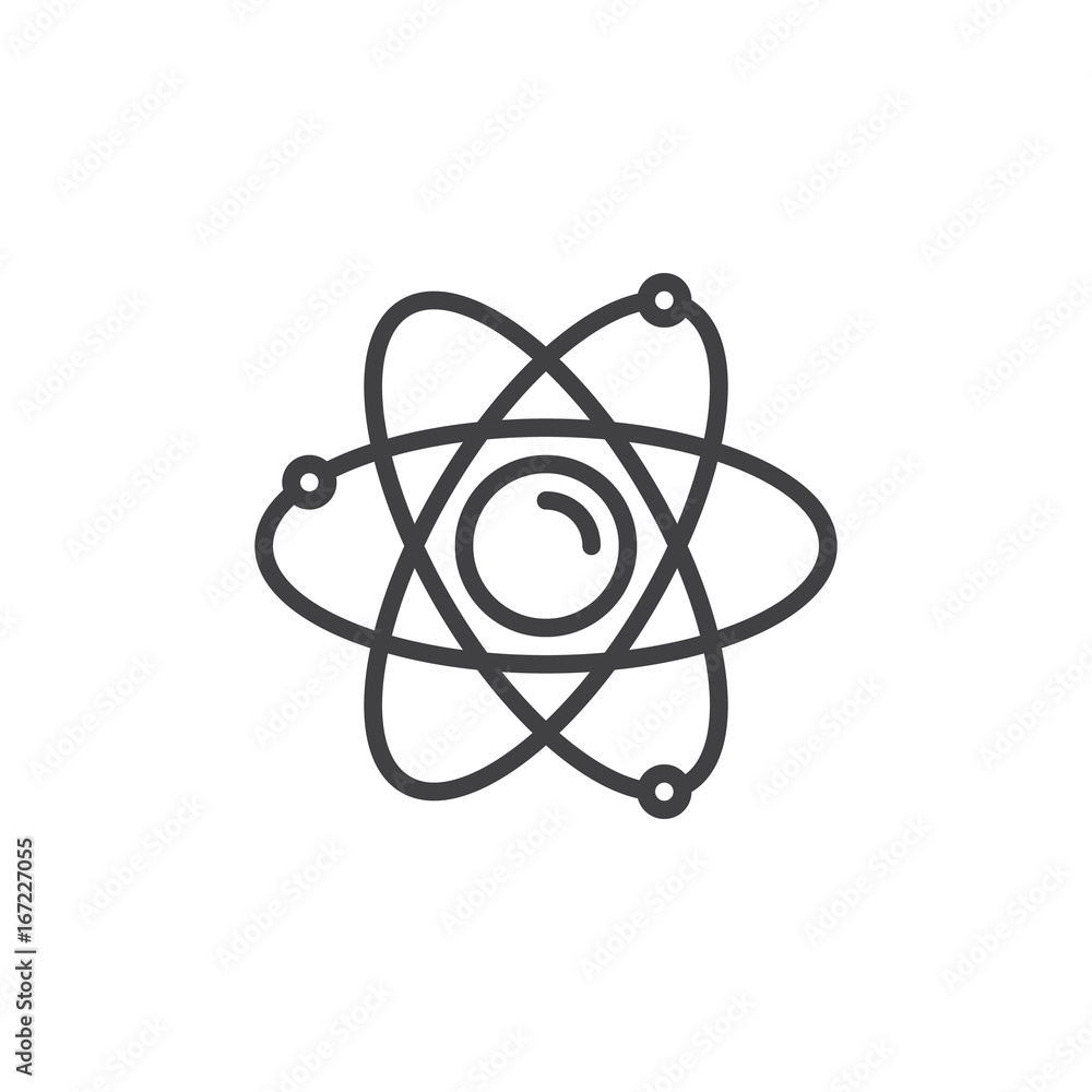 Atom line icon, outline vector sign, linear style pictogram isolated on white. Nuclear symbol, logo illustration. Editable stroke. Pixel perfect vector graphics