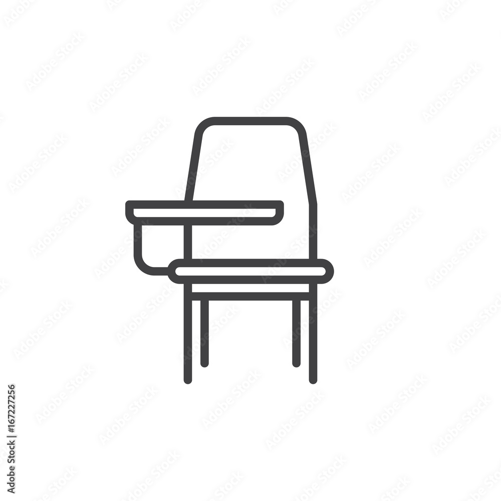 School desk chair line icon, outline vector sign, linear style pictogram isolated on white. Symbol, logo illustration. Editable stroke. Pixel perfect vector graphics School desk chair line icon, outline vector sign, linear style pictogram isolated on white. Symbol, logo illustration. Editable stroke. Pixel perfect vector graphics
