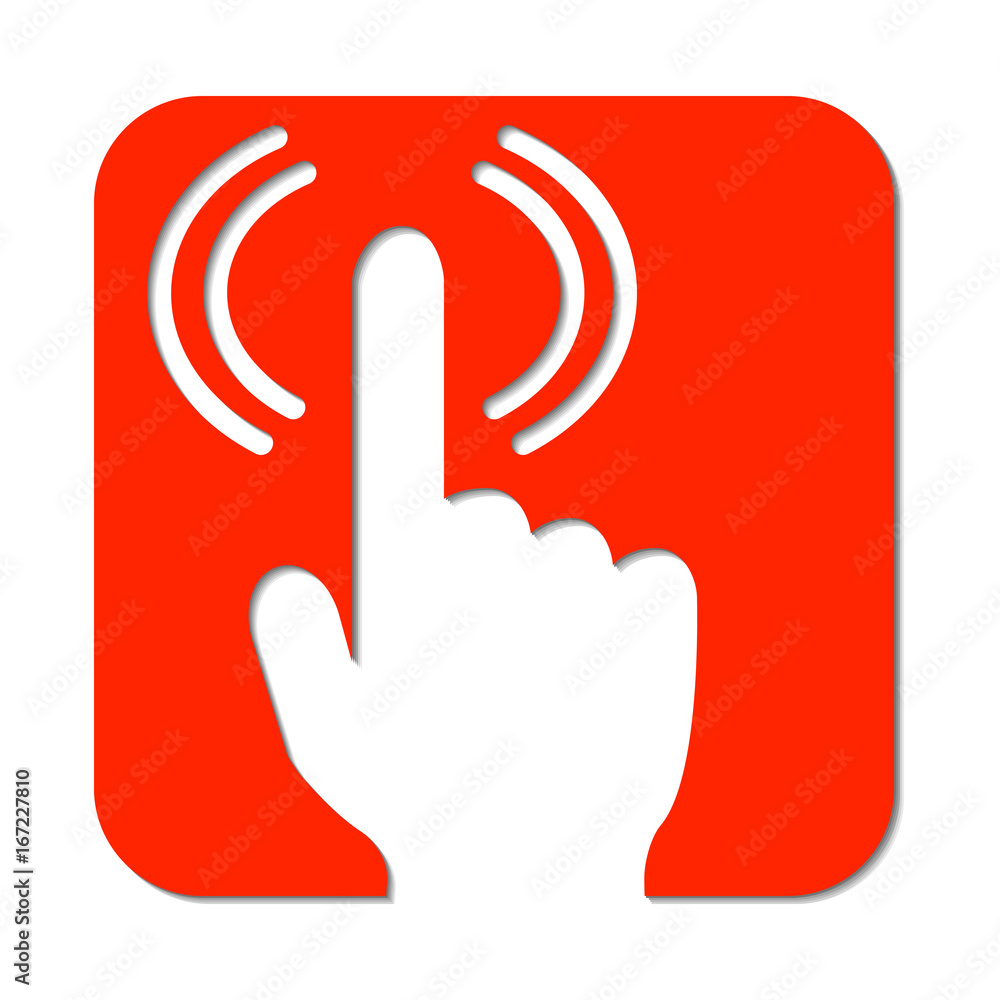 Hand with pointed finger and signal. Wifi signal from finger vector logo.