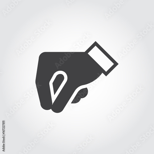 Black simple icon of human gesture hand - give to take or put sign. Image in flat style. Vector illustration on gray background